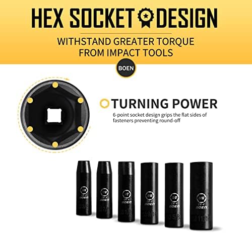 BOEN 1/2" Drive SAE Deep Impact Socket Set, 19 Piece Cr-V Steel Socket Set - Image 4