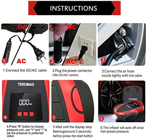 TEROMAS Tire Inflator Air Compressor, Portable DC/AC Air Pump - Image 4