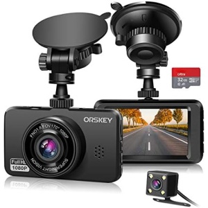 ORSKEY Dash Cam for Cars Front and Rear and SD Card Included 1080P Full HD