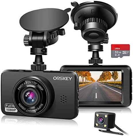 ORSKEY Dash Cam for Cars Front and Rear and SD Card Included 1080P Full HD