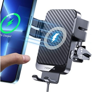 Wireless Car Charger, MOKPR 15W Fast Charging Auto-Clamping Car Phone Holder