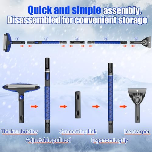TESSONO 55.7" Ice Scraper, Extendable Snow Brush and Snow Broom with Ergonomic - Image 3