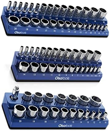 Olsa Tools Magnetic Socket Organizer | 3 Piece Socket Holder Kit | 1/2-inch